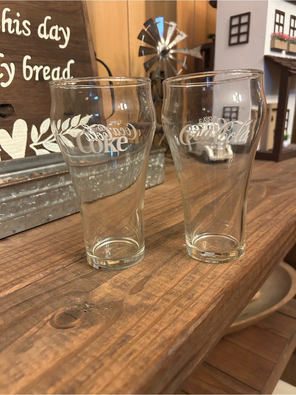 Coca-Cola Enjoy Coke Set of 2 Clear Drinking Glasses with White Logo